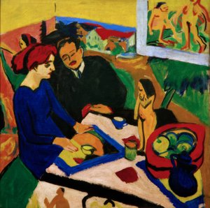 桌上的多丽丝（Doris）和海克尔（Heckel） 作者 恩斯特·路德维希·基希纳
