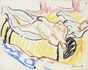 爱夫妇在两个裸体的工作室，1908-1909年