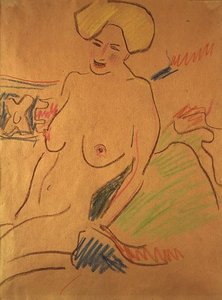 坐姿裸体，约1907年（纸上粉笔画）
