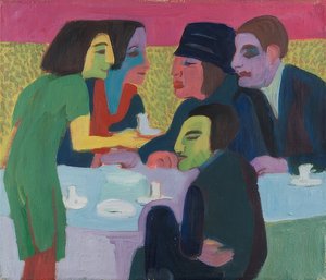 在咖啡馆里的场景。约于1926年 作者 恩斯特·路德维希·基希纳