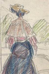 从后面看风景中的女人（纸上铅笔和蜡笔）。 作者 恩斯特·路德维希·基希纳