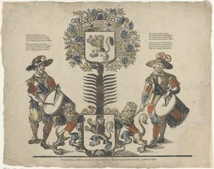 树上有两个纹章，两边各有一个鼓手 作者 Erven Weduwe Gijsbert de Groot