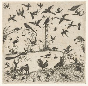 鸟类
Schweifwerk 银匠装饰品（系列名称） 作者 埃赛亚斯·范胡尔森