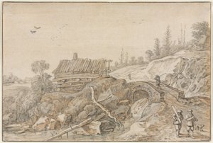 丘陵景观与溪流旁的小屋 作者 以赛亚斯·范德韦尔德
