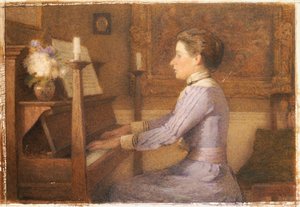 在钢琴上（铅笔和纸上水彩） 作者 埃丝特·琼斯（Esther H.Jones）