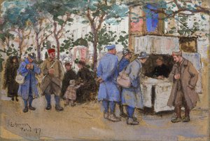新闻摊位的士兵，巴黎，1917年 作者 埃塞尔·亨特