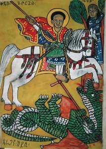 W.951 fol.78r 圣乔治和龙，出自《圣母玛利亚的奇迹》（牛皮纸）。