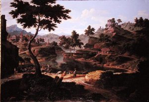有人物和废墟的古典风景（布面油画）