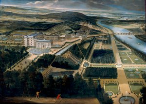 圣克劳德 (Saint-Cloud) 城堡和花园的全景图 艾蒂安·阿莱格兰 (Etienne Allegrain) (1644-1736) 1675 年作画。 3, x3,83 m Versailles, musee du chateau - Saint Cloud（法国）的城堡和花园景观 - Etienne Allegrain 的绘画（1644-173 年）