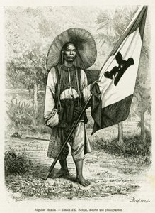 中国的统治。E.Ronjat根据照片绘制的版画，用于说明1884年Trente mois au Tonkin的故事，作者是Hocquard医生，载于1889年le tour du monde，由Edouard Charton（1807-1890）导演，Hachette，巴黎。 作者 艾蒂安·安托万·尤金·罗纳特