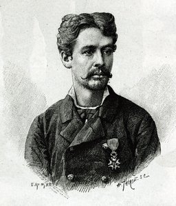 Portrait of Doctor Tautain, during the expedition to Africa 1879-1882, under the command of Gallieni. Engraving by E. Ronjat, from a photograph, to illustrate the story “Exploration du Haut Niger (Haut Niger)” (present-day Mali) by Commander Joseph Gallien