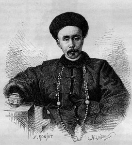 Portrait of Li Hongzhang (1832-1901), Chinese general and vice-king (viceroy) of Zhili from 1871 to 1895 and from 1900 to 1901. Engraving from a drawing by Ronjat, from a photograph by Thomson, in “” Le Tour du Monde, Nouveau journal des Voyages””, edited 