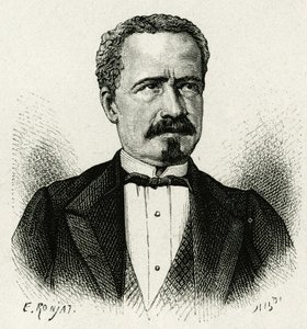 1875 年至 1876 年厄瓜多尔总统的肖像，Don Antonio Borrero。 由 E.Ronjat 雕刻，在一张照片之后，以说明“The Equinoxale America”的故事 作者 艾蒂安·安托万·尤金·罗纳特
