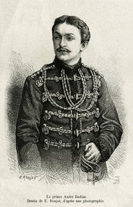 明日烈的安德烈·达甸王子（1850-1910），俄军上将，国际象棋冠军。 由 E.Ronjat 雕刻，以说明故事 Un tour en Mingrelie（格鲁吉亚地区，在高加索和 Rion 之间延伸），Carla Serena 于 1876-187 年