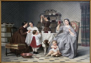 果酱，也说 Le gouter de famille。 Eugene Ronjat (1822-1912) 作画，布面油画，大约 1860 年。19 世纪法国艺术。 维也纳美术博物馆（伊泽尔）。