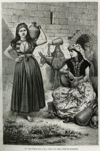 提尔城的希兰井附近，提着水壶的妇女。E.Ronjat的雕刻作品，用于说明《今日的叙利亚》的故事，作者是里昂医学院院长M.Lortet，他被公共教育部委以科学使命，出版了这本书。 作者 艾蒂安·安托万·尤金·罗纳特