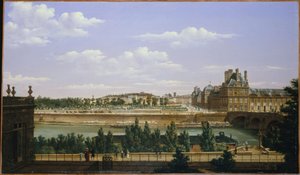 1813 年，从奥赛码头俯瞰杜伊勒利宫花园（布面油画） 作者 艾蒂安·布霍特（Etienne Bouhot）