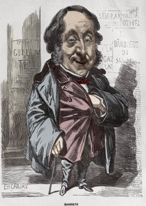 Gioachino (Gioacchino) Rossini (1792-1868)的肖像，Etienne Carjat的漫画 - Etienne Carjat (1928-1906)，罗西尼为Diogene创作的肖像画，出自Nadar，1856年12月21日的数字着色 作者 艾蒂安·卡加特