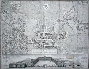 拉斯塔特镇及其周边地区和Schloss的地图（雕刻）。 作者 艾蒂安·克劳德·沃萨德