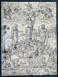 宗教的寓言。 Etienne Delaune (1518-1583/95) 绘画，16 世纪巴黎，卢浮宫博物馆