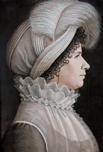 戴着有羽毛装饰的帽子的女人肖像（纸上粉彩画） 作者 艾蒂安·埃斯佩兰斯·布加迪