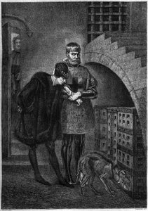 法国国王路易十一（1423-1483）探望被关在铁笼子里的囚犯让-德-拉-巴鲁（Cardinal Balue）（1421-1491）。博古尔根据杰罗姆的画作所做的雕刻