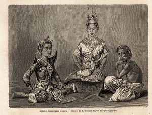 Siamese dramatic artists, drawing by E.Bocour, to illustrate Henri Mouhot