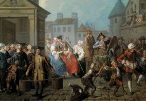 Carnival in the streets of Paris Detail. Painting by Etienne Jeaurat (1699-1789) 1757. Dim. 0,65 x 0,82m Paris, musee Carnavalet 作者 ÉtienneJeaurat