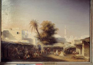 阿尔及尔，巴布阿宗门（Bab-Azoun）。 艾蒂安·拉福特 (Etienne Raffort) 的绘画（1802-1895） 作者 艾蒂安·拉福特