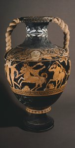 半人马座画家的Amphora。波拉诺（翁布里亚）的红纹陶器。伊特鲁里亚文明。公元前4世纪。 作者 伊特鲁里亚语