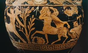 半人马画师的Amphora，细节显示一个半人马。波拉诺（翁布里亚）的红纹陶器。伊特鲁里亚文明，公元前4世纪。 作者 伊特鲁里亚语