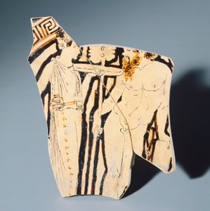 Villia Giulia画家的Kylix，碎片。红色图案的陶器。伊特鲁里亚文明，公元前4世纪。 作者 伊特鲁里亚语
