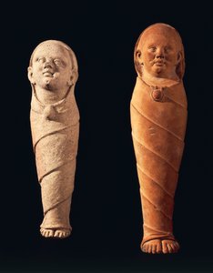 有婴儿的赤土陶器，来自泰瑟纳诺（拉齐奥）的投票柄。伊特鲁里亚文明，公元前4世纪。 作者 Etruscan