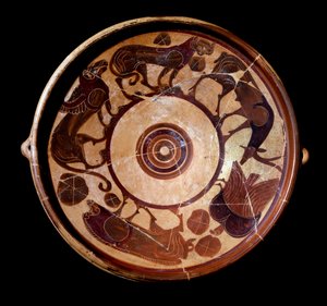 表现动物的陶器盘，公元前600-590年 作者 伊特鲁里亚语