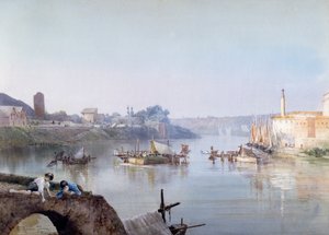 Ripa Grande的渔民，由Ettore Roesler Franz（1845-1907）创作，水彩画。 作者 埃托尔·罗斯勒·弗朗兹