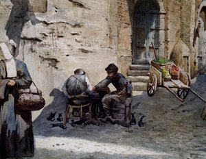 埃托里-罗斯勒-弗朗茨（1845-1907）的Lungaretta的中世纪老房子，水彩画，来自消失的罗马系列，细节，意大利 作者 埃托尔·罗斯勒·弗朗兹
