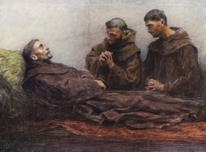 阿西西主教宫中生病的圣弗朗西斯（彩色石版画） 作者 尤金（继）伯南德