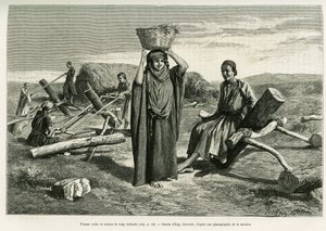 阿拉伯女人和长十个犯规的锯子。 Eugene Girardet 雕刻，以说明故事 A Suse 作者 尤金·亚历克西斯·吉拉德（Eugene Alexis Girardet）