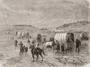 19世纪60年代的西部货车列车，由Stephane Pannemaker雕刻（1847-1930）