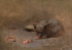 Chat Mangeant（铺在木板上的布面油画） 作者 欧仁·卡里尔（EugèneCarrière）