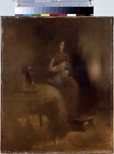 膝上抱着婴儿的妇女。尤金-卡里尔（1849-1906 年）的画作 作者 欧仁·卡里尔（EugèneCarrière）