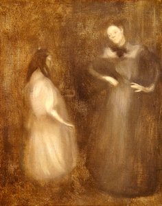 母亲和女儿，小提琴课（布面油画） 作者 欧仁·卡里尔（EugèneCarrière）