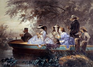 周日与家人一起在河边钓鱼 Eugene Guerard (1821-1866) 19 世纪巴黎，Musee Carnavalet