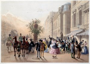 意大利人大道（Boulevard des Italians），19世纪巴黎巴黎托托尼咖啡馆（CaféTortoni）雕刻，尤金·瓜拉（Eugene Guerard）