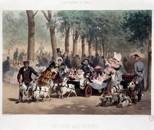 19 世纪尤金·盖拉德 (Eugene Guerard, 1821-1866) 19 世纪巴黎卡纳瓦莱博物馆的石版印刷术，在巴黎杜乐丽花园中乘车漫步