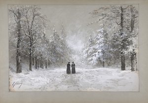 有两个人的冬景，1830-90。 作者 尤金·西塞里