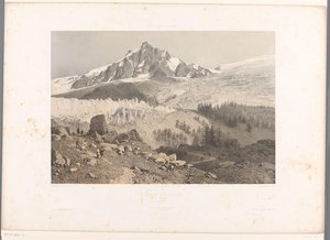 霞慕尼山谷中的博松冰川景观
博松冰川，霞慕尼（物体上的标题）
瑞士和萨瓦风景（系列标题）
瑞士和萨瓦（文物上的系列名称） 作者 尤金·西塞里