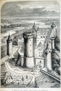 Le chateau de Coucy, restaure - 根据Eugene Viollet-le-Duc (Viollet le Duc) (1814-1879) 的草图雕刻 - 1858年5月8日的 "Le Monde illustrious"。 作者 尤金·伊曼纽尔（Eugene Emmanuel）（后）Viollet le Duc