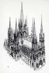 理想大教堂的等高线图，由Eugene Emmanuel Viollet-le-Duc（1814-1879）绘制，出自《11-16世纪法国建筑词典》。