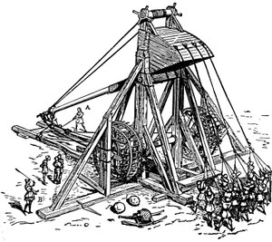 重建一个巨大的弹射器（配重投石机类型），称为 mangonneau